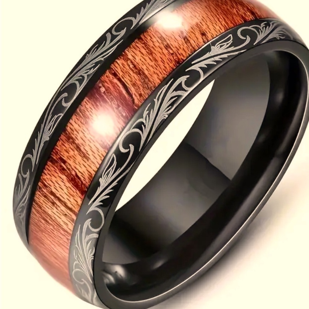 Men's Ring Made of durable tungsten steel with exquisite wooden inlay sz 7-12